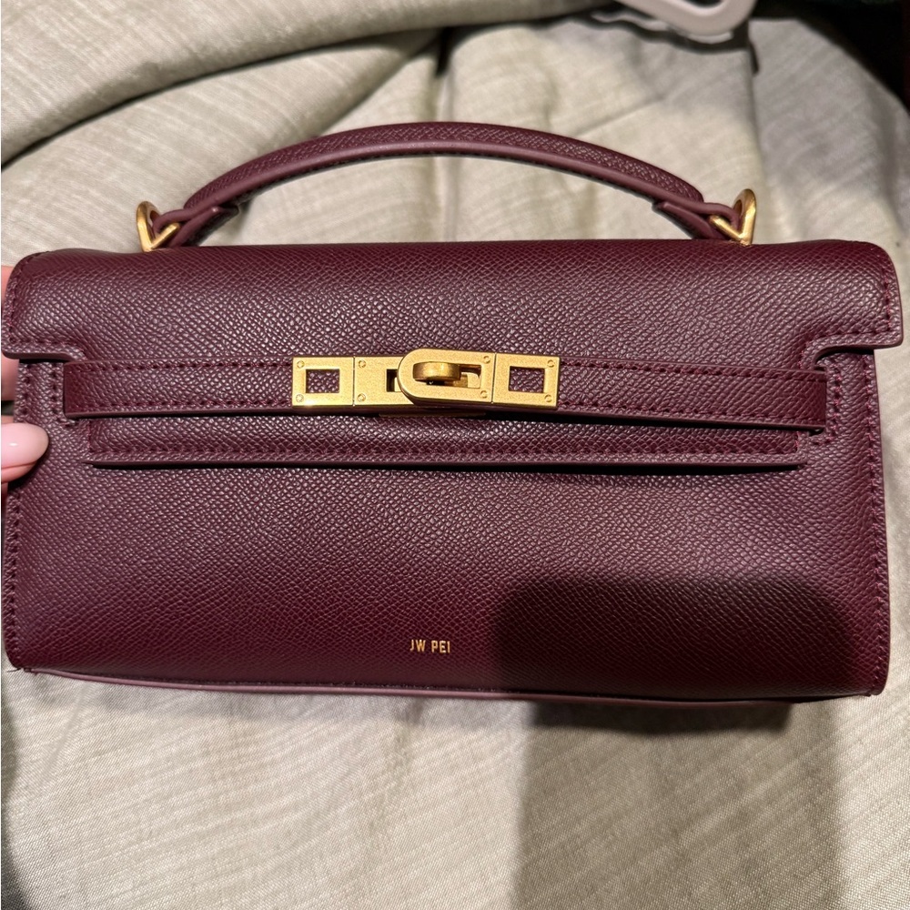 JW PEI Wine Burgundy Mini Top-Handle Bag with Gold Hardware